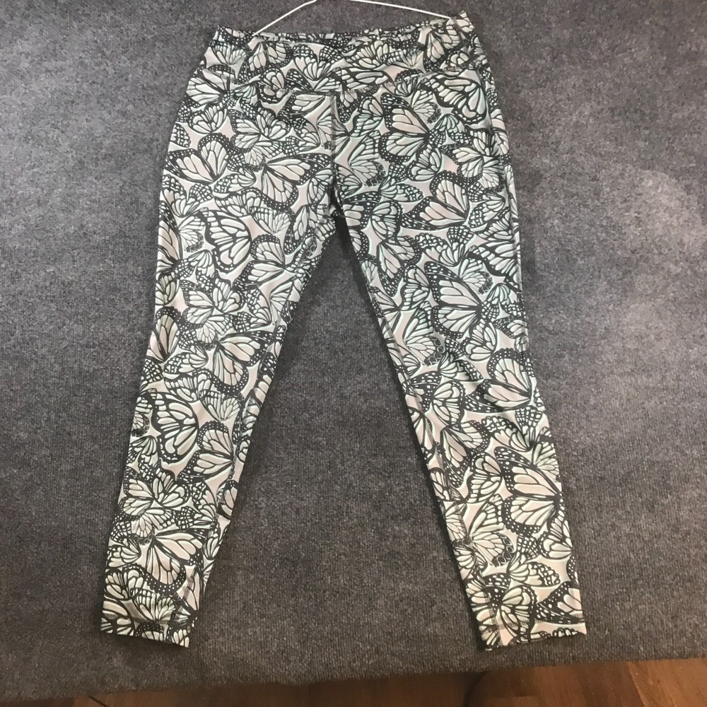 Danskin Now Leggings Womens L 12-14 (Fits 32x27) Multi Butterfly Print Training
